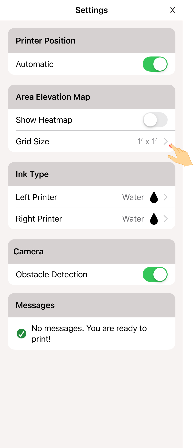 Heatmap grid size selection on Settings panel.