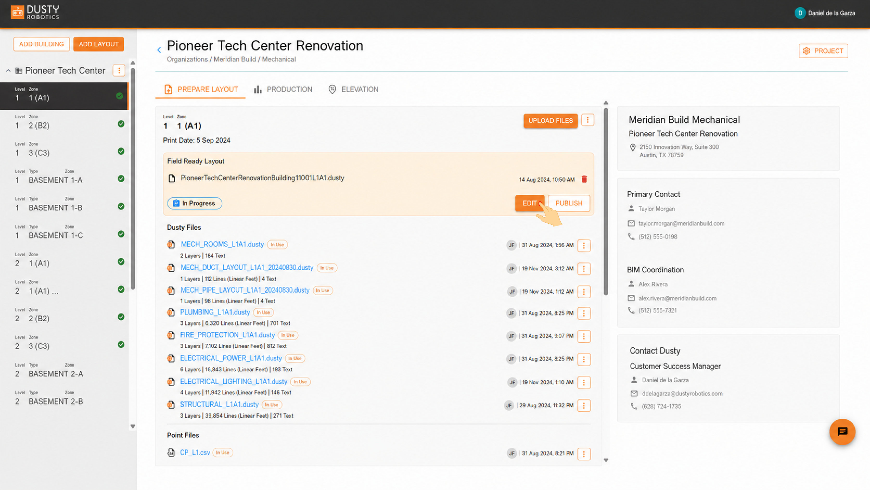 Portal Prepare Layout tab with a Field Ready Layout and the Edit button highlighted.