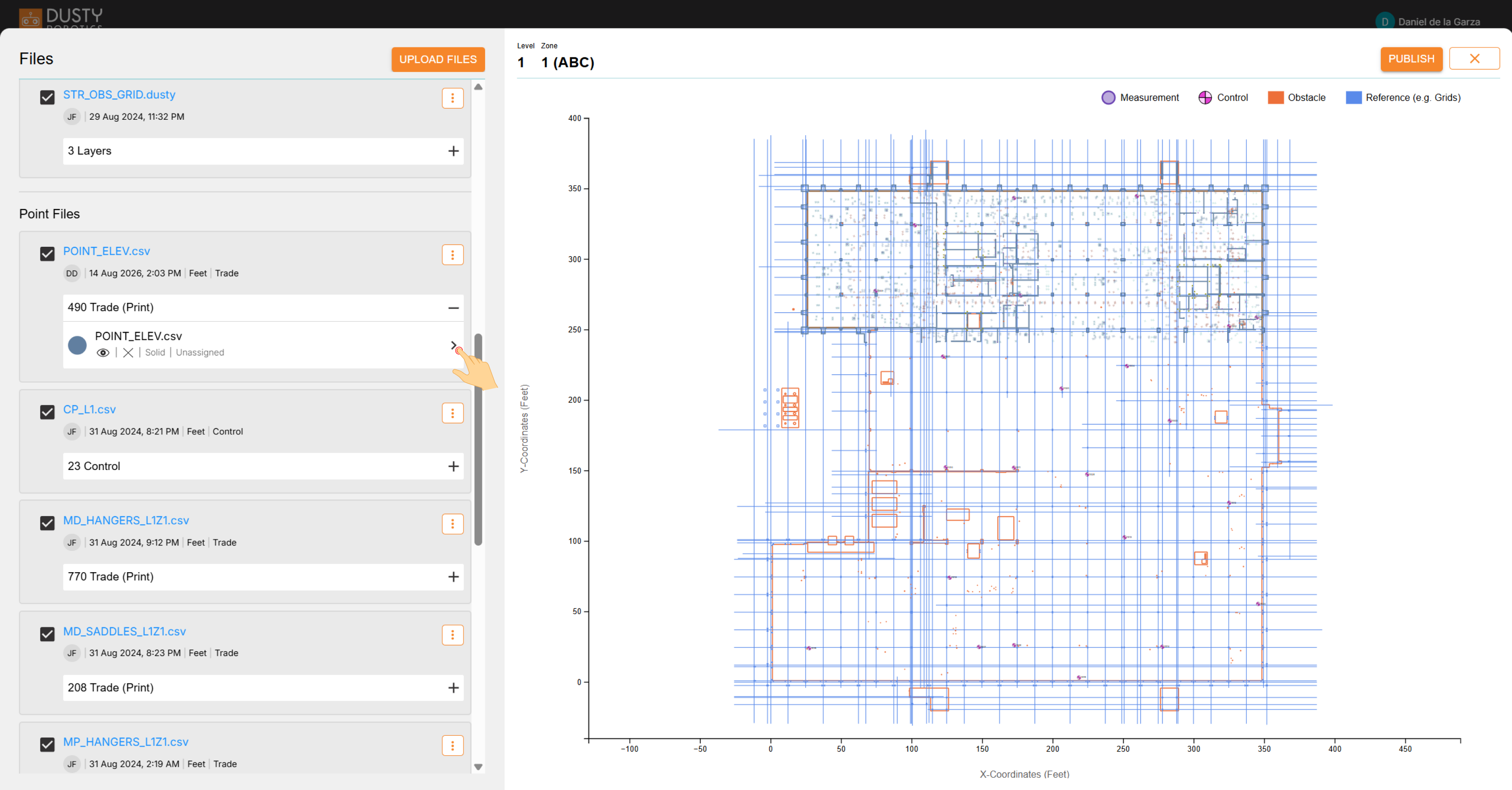 Expanded CSV layer row showing visibility and trade info with an arrow to open the layer settings.