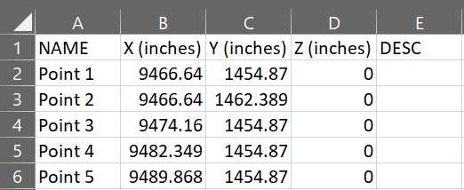 Point Elevation CSV file.