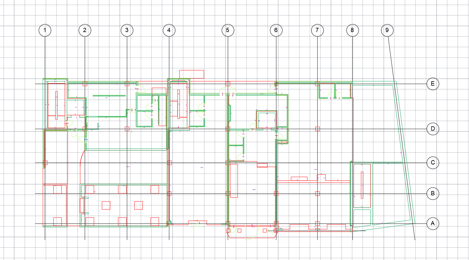 Floor plan with grid lines.