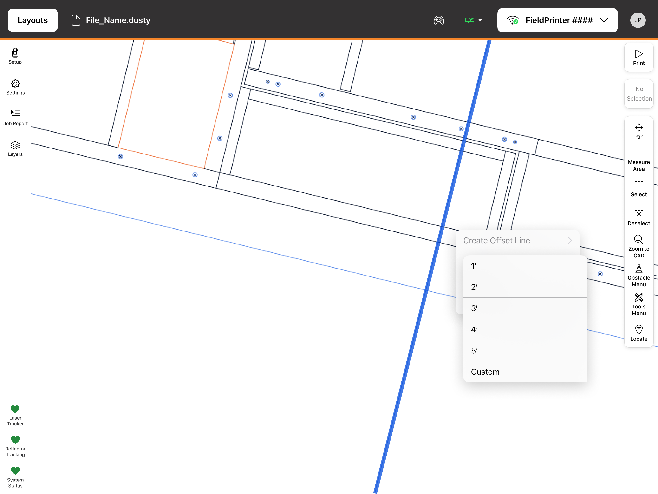 Create offset line menu.