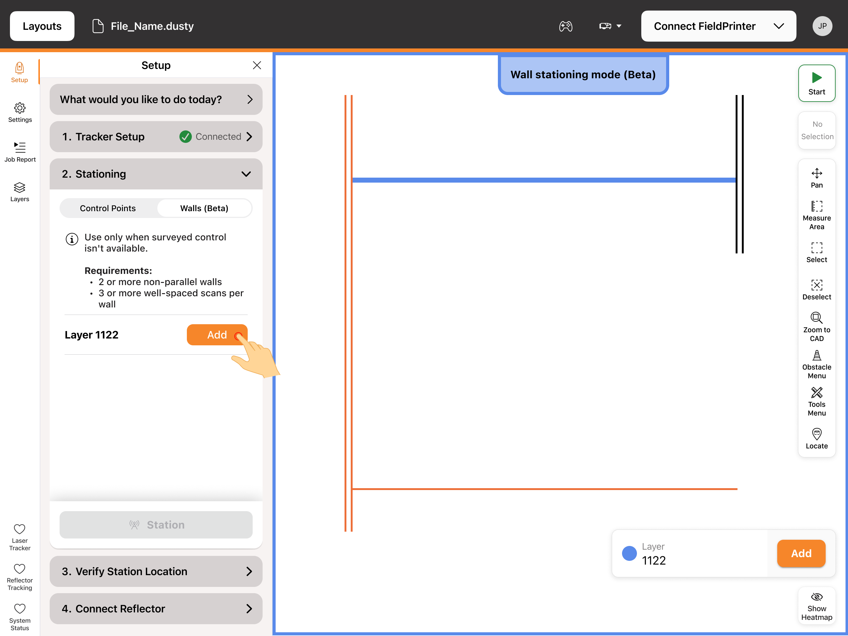 Add button to include the selected line for Wall Stationing.