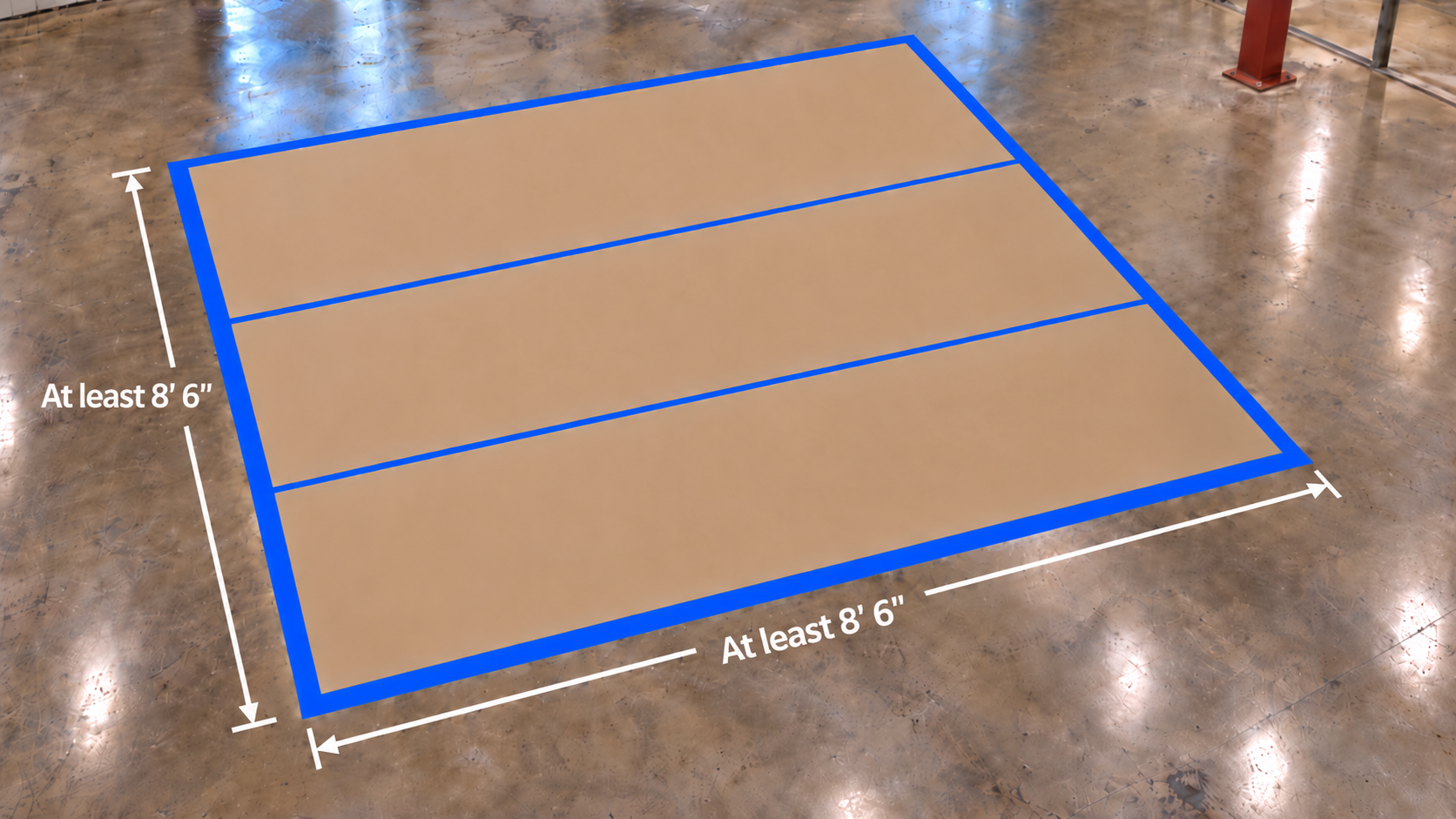 Virtual training surface with an area of at least 8 ft 6 in by 8 ft 6 in.